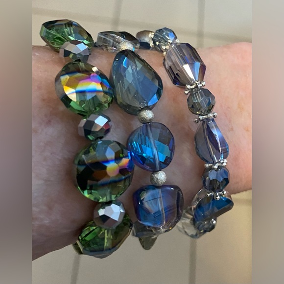 NEW Lampwork style silver-green-blue glass bracelet #2 - Picture 3 of 5